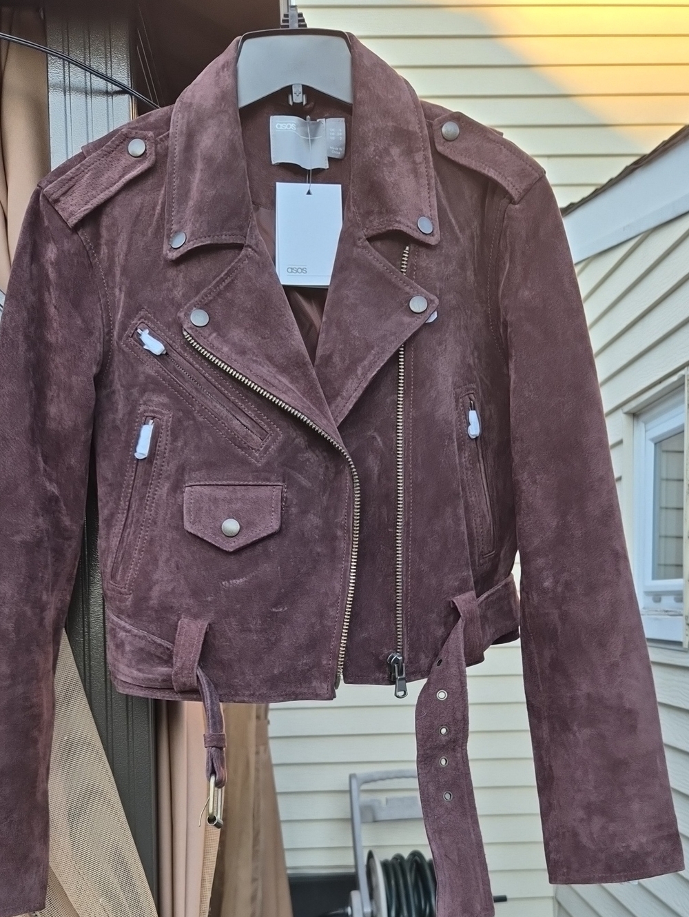 NWT ASOS Suede Moto Jacket in BROWN PTP 19", LENTH 18